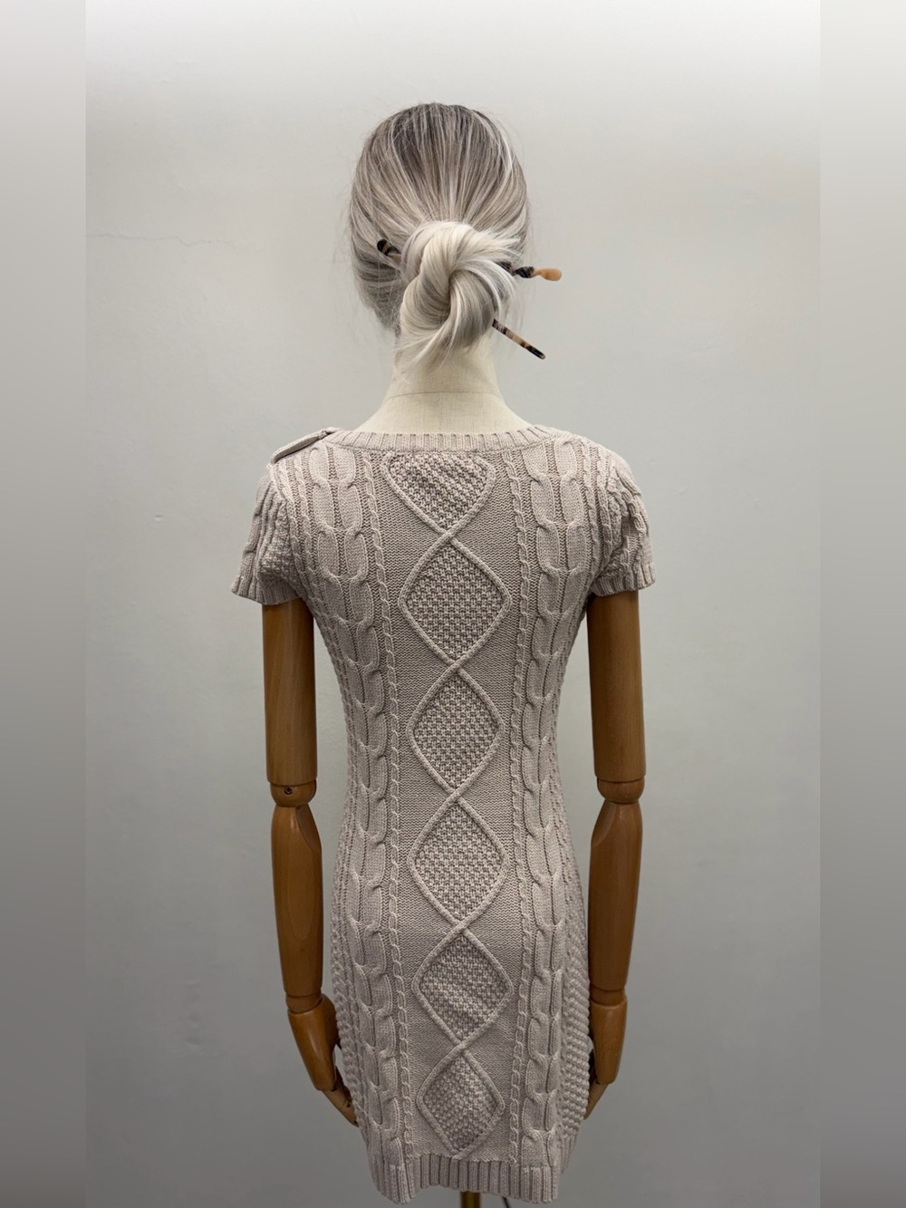 Pink Rose Premium Cable Knit Sweater Dress Women’s Medium Beige Cotton Blend - Picture 5 of 13